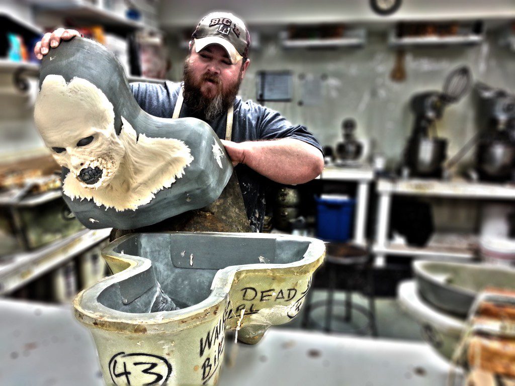 Special effects expert Derek Krout brings a creature to life in the KNB EFX studios. Photo courtesy Derek Krout.