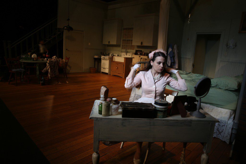 Courtneay Sanders (shown on set) played Blanche DuBois in The Playhouse Tulsa’s February production of A Streetcar Named Desire. Photo by Brandon Scott