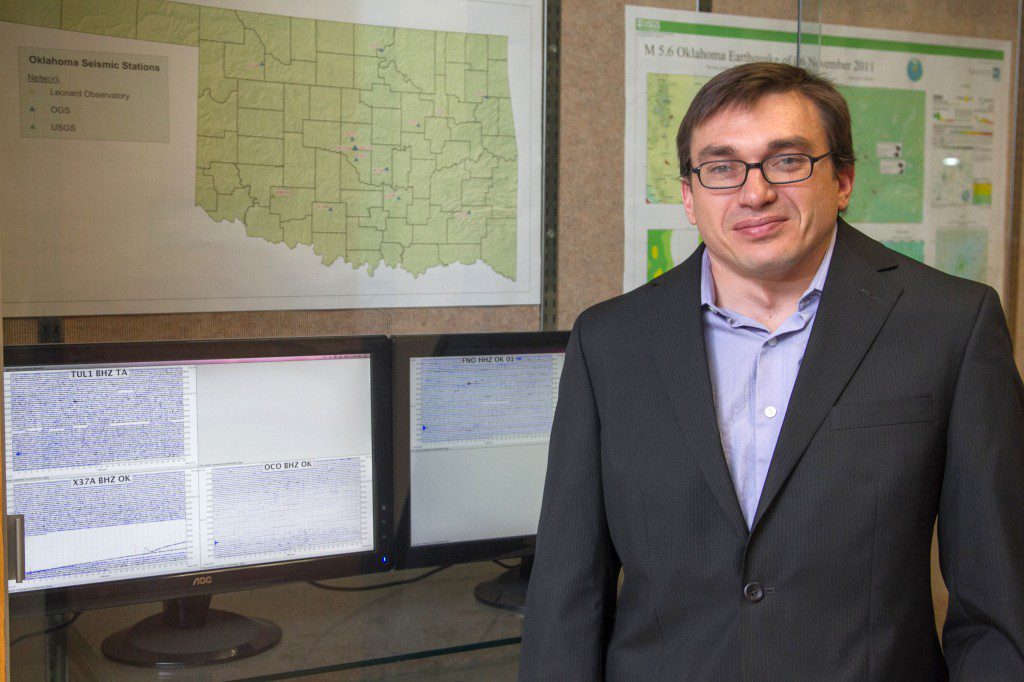 Austin Holland is a survey researcher who monitors the state’s earthquake activity. Photo by Brent Fuchs.