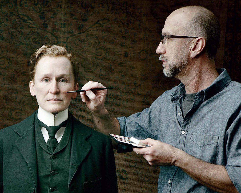 Artist Matthew Mungle applies special effects makeup to Glenn Close on the film set of 2011’s Albert Nobbs. Photo by Annie Leibovitz.