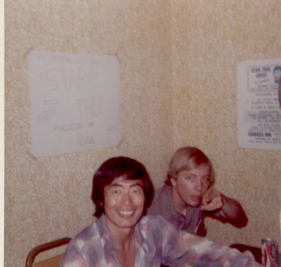 George Takei of Star Trek and social media fame visits with John Wooley in 1975. Photo courtesy John Wooley.