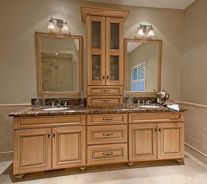 A vanity made from white birch was fashioned by Dakota Custom Cabinetry. Photo by Scott Miller.