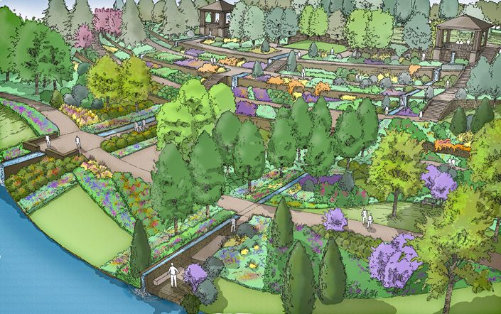 A rendering of the A.R. and Marylouise Tandy Floral Terraces. Image courtesy Tulsa Botanic Garden.