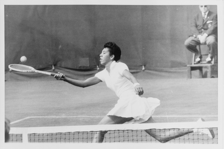 Althea Gibson shattered racial barriers in tennis and golf. She won both the u.s. open and Wimbledon in 1957 and 1958. In 1964, she became the first african-american to join the Ladies Professional Golf Association. Photo courtesy Library of Congress, prints and photographs division, NYWT&S Collection. 
