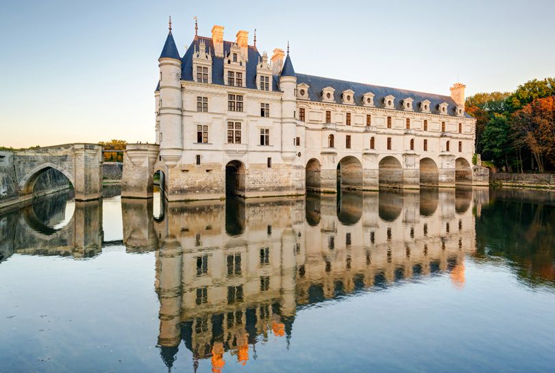 Chateau de Chenonceau was built on a bridge to be reflected in the River Cher.