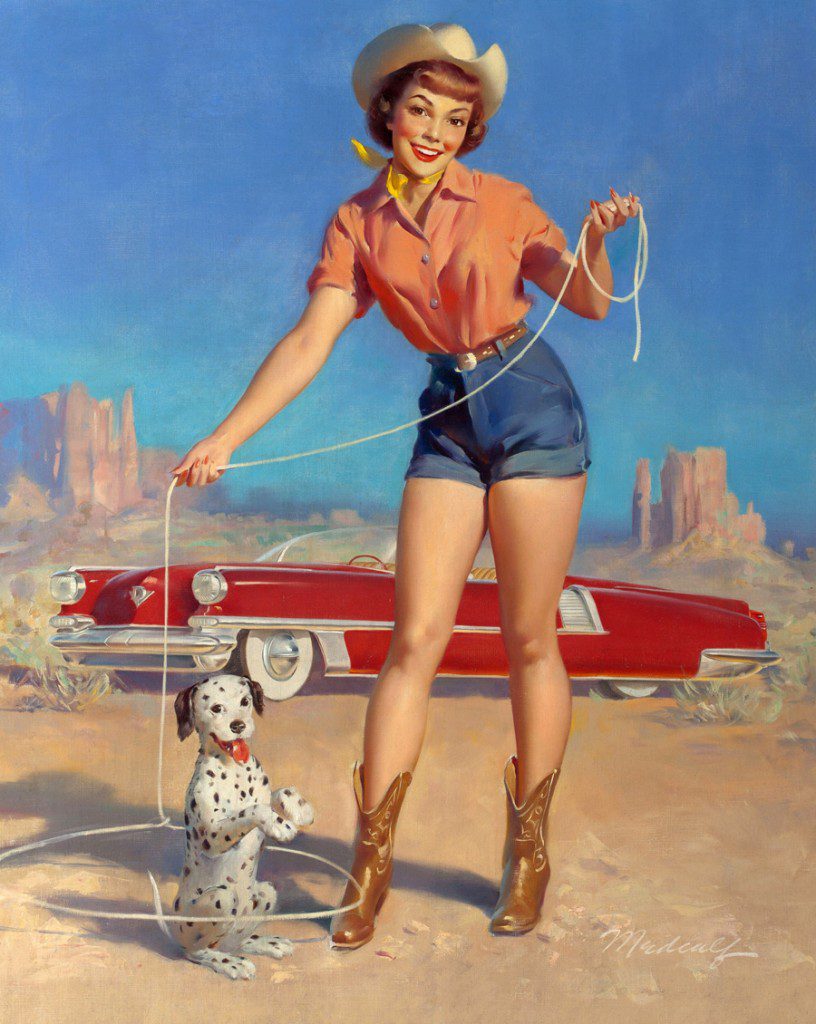 Cowgirl and Her Star Puppy by William Medcalf (1920-2005) Oil on canvas, 36" x 29" circa 1952. The Seligman Family Foundation Photo courtesy National Cowboy Heritage Museum.jpg) Photo courtesy the National Cowboy & Western Heritage Museum.