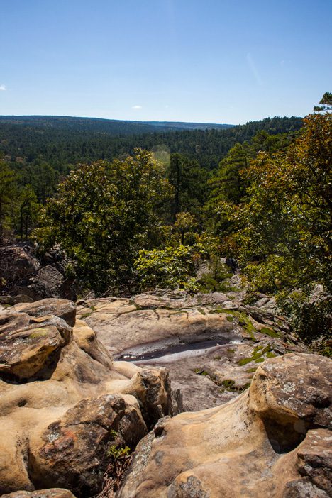Hike along a creek and experience the sandstone cliffs and rock formations on the rough canyon trail at Robbers Cave State Park. Photos courtesy Oklahoma Department of Tourism and Recreation.