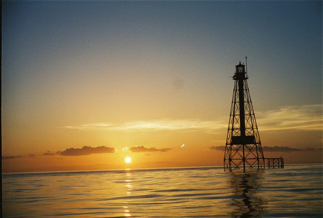 The Sombrero Lighthouse marks the spot of a mostly submerged reef about five miles off Marathon’s coast. 