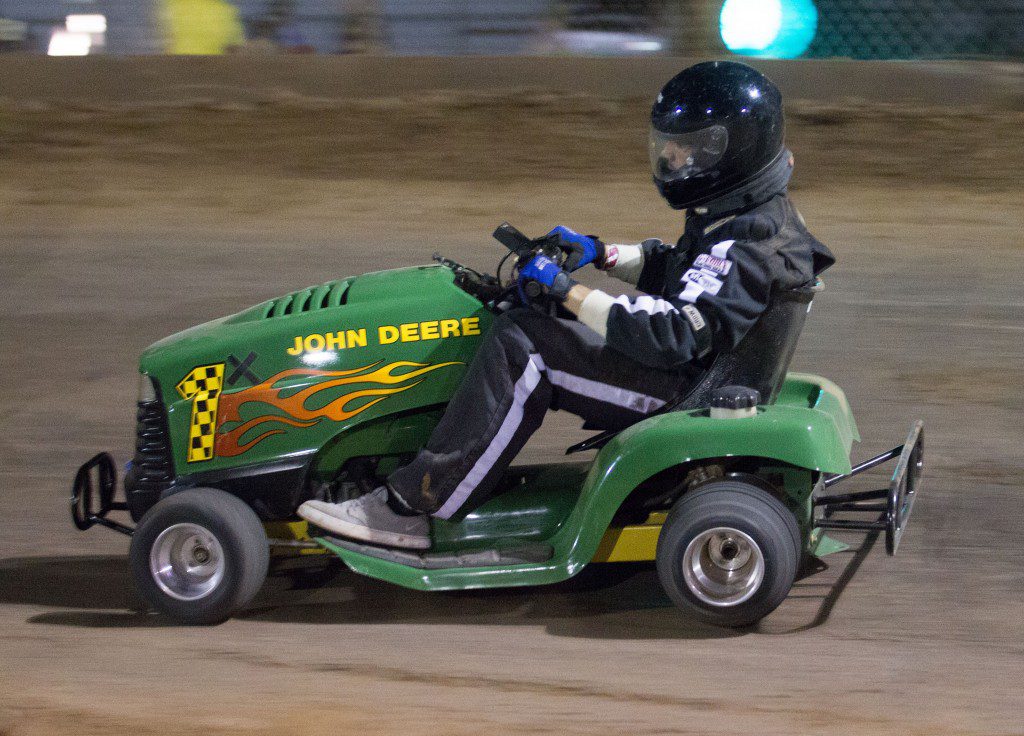 Souped-up lawn mowers race bimonthly at El Reno’s Grascar races. Photo by Brent Fuchs.