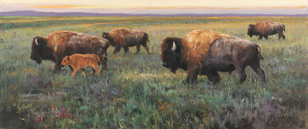 Ken Carlson Following the Sun 13” x 30”, oil on board. Photo courtesy National Cowboy and Western Heritage Museum. 