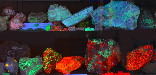Portions of the rock collection found in the Midgley Museum light up under a black light. Photo courtesy Visit Enid.