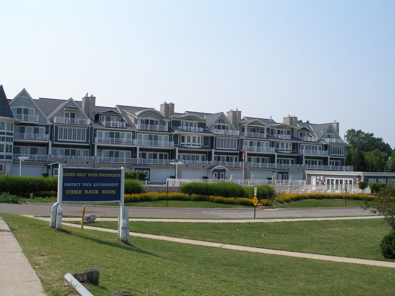 Condos line the shores of Lake Michigan and the Galien River in New Buffalo.