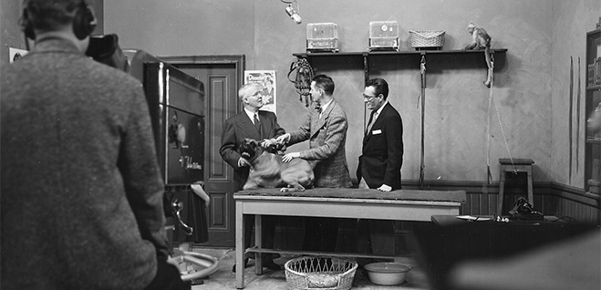 Chester Gould on the 1950 set of The Dick Tracy Television Show.
