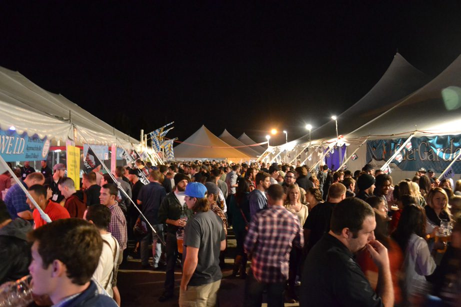 Hungry festival-goers line up at the food tents available at Oktoberfest. Photo courtesy Linde Oktoberfest.