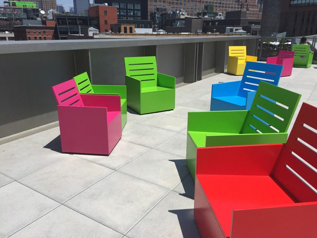 Mary Heilmann’s Sunset was a site-specific installation that inaugurated Whitney’s largest outdoor gallery, Which was on display through Sept 27.