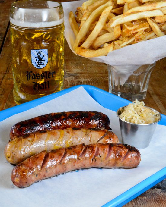 A variety of sausages at Fassler Hall. Photo by Natalie Green.