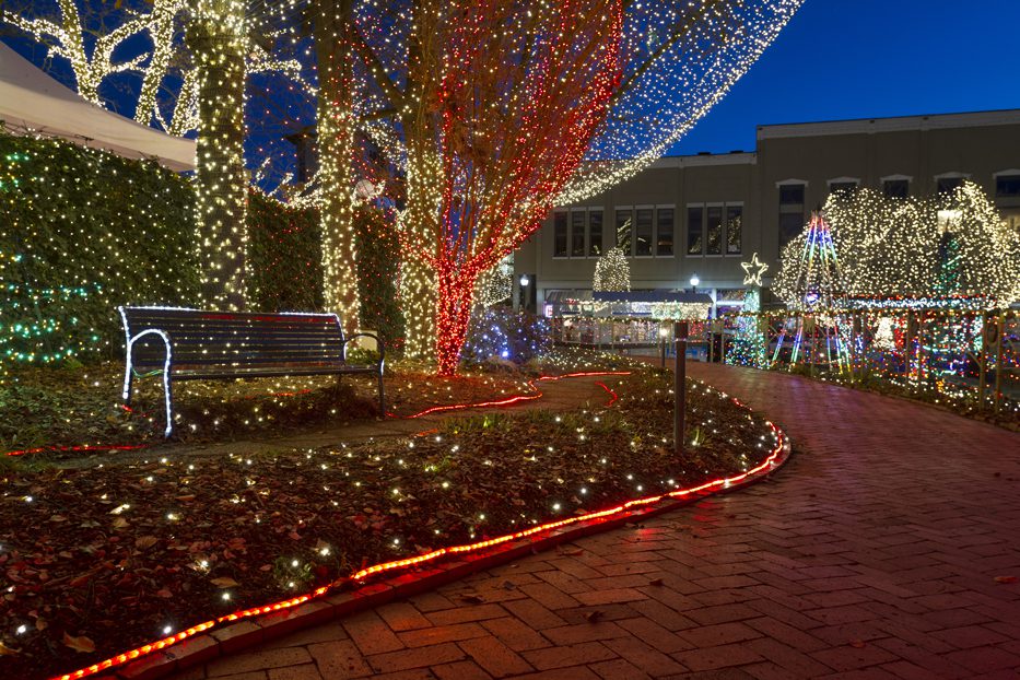 Downtown Fayetteville, Ark., is one of the many sites across the state that display lights for the Trail of Holiday Lights tour in Arkansas.