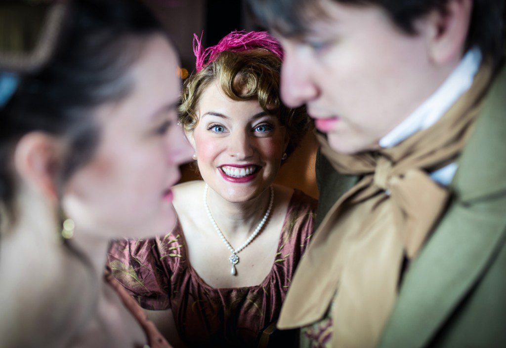 Claudia Fain-Ward as Jane Austen with Caroline Grace Lewis and Nicholas Toscani. Photo by David Bricquet Photography for Reduxion Theatre Company. 