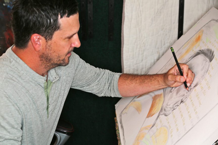 Artist Matthew Bearden is known for his realism art as well as for his controversial football helmet works. Photos by Brandon Scott.