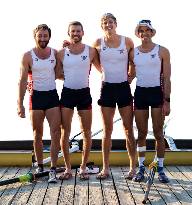 Anthony Fahden, Tyler Nase, Edward King, and Robin Prendes practicing at the U.S. Rowing Training Center in Oklahoma City. Photo courtesy US Rowing.
