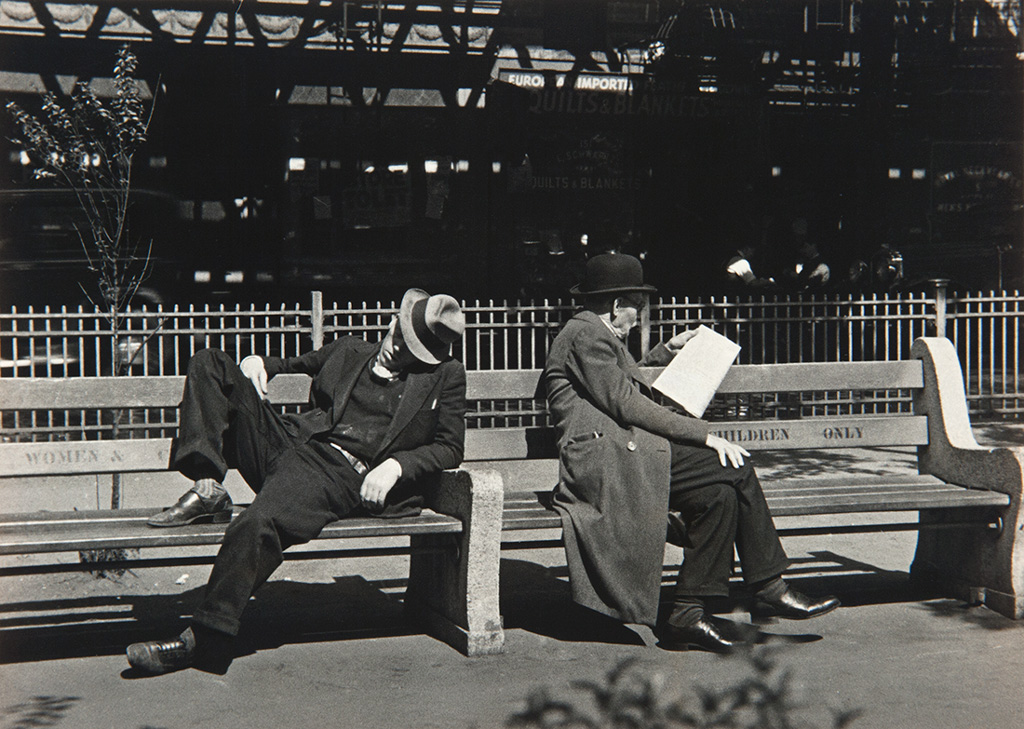 Lusha Nelson Latvian-American, 1907–1938. Men on a Bench, c. 1933–35. Gelatin silver print. Museum purchase