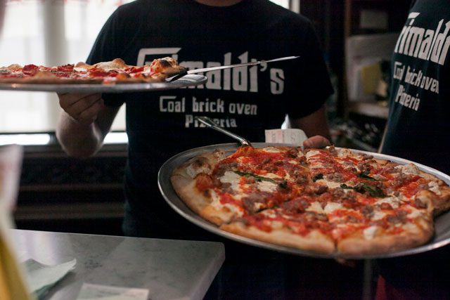 Grimaldi’s serves some of the best pizza in Brooklyn, but only full pies are served. © NYC & Company/Joe Buglewicz