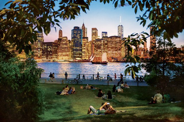 The Brooklyn Bridge Park connects sports fields and landscaped green space on the site of old shipping piers. © NYC & Company/Julienne Schaer.
