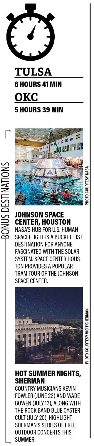 Johnson Space Center, Houston NASA’s hub for U.S. human spaceflight is a bucket-list destination for anyone fascinated with the solar system. Space Center Houston provides a popular tram tour of the Johnson Space Center. Hot Summer Nights, Sherman Country musicians Kevin Fowler (June 22) and Wade Bowen (July 13), along with the rock band Blue Oyster Cult (July 20), highlight Sherman’s series of free outdoor concerts this summer.