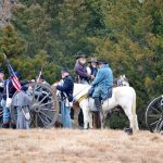 Union soldiers prepare for the Battle of Round Mountain to begin.