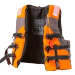 orange life jacket on white background, vest undone
