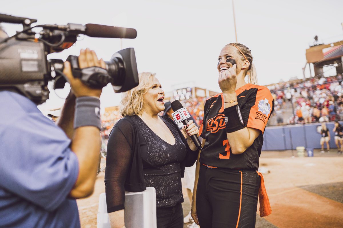 Student athletes at Oklahoma State University often participate in media interviews to help team and school exposure. 